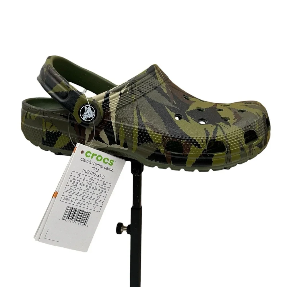 Crocs Youth Big Boys Classic Hemp Camo Clogs Size 4/Women's 6 Army Green Slip-on